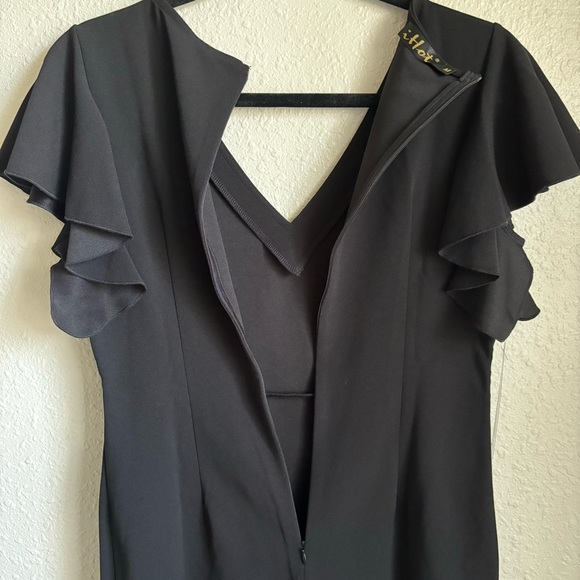 IHOT Women's V Neck Ruffle Sleeve Bodycon Sheath Wrap Ruched Dress size M Black - Picture 10 of 13